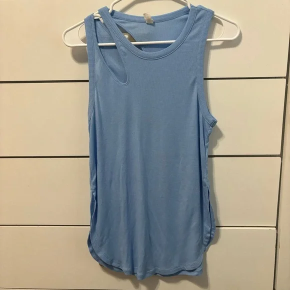 Alo Yoga Ribbed Peak Tank Top Blue - Picture 2 of 5